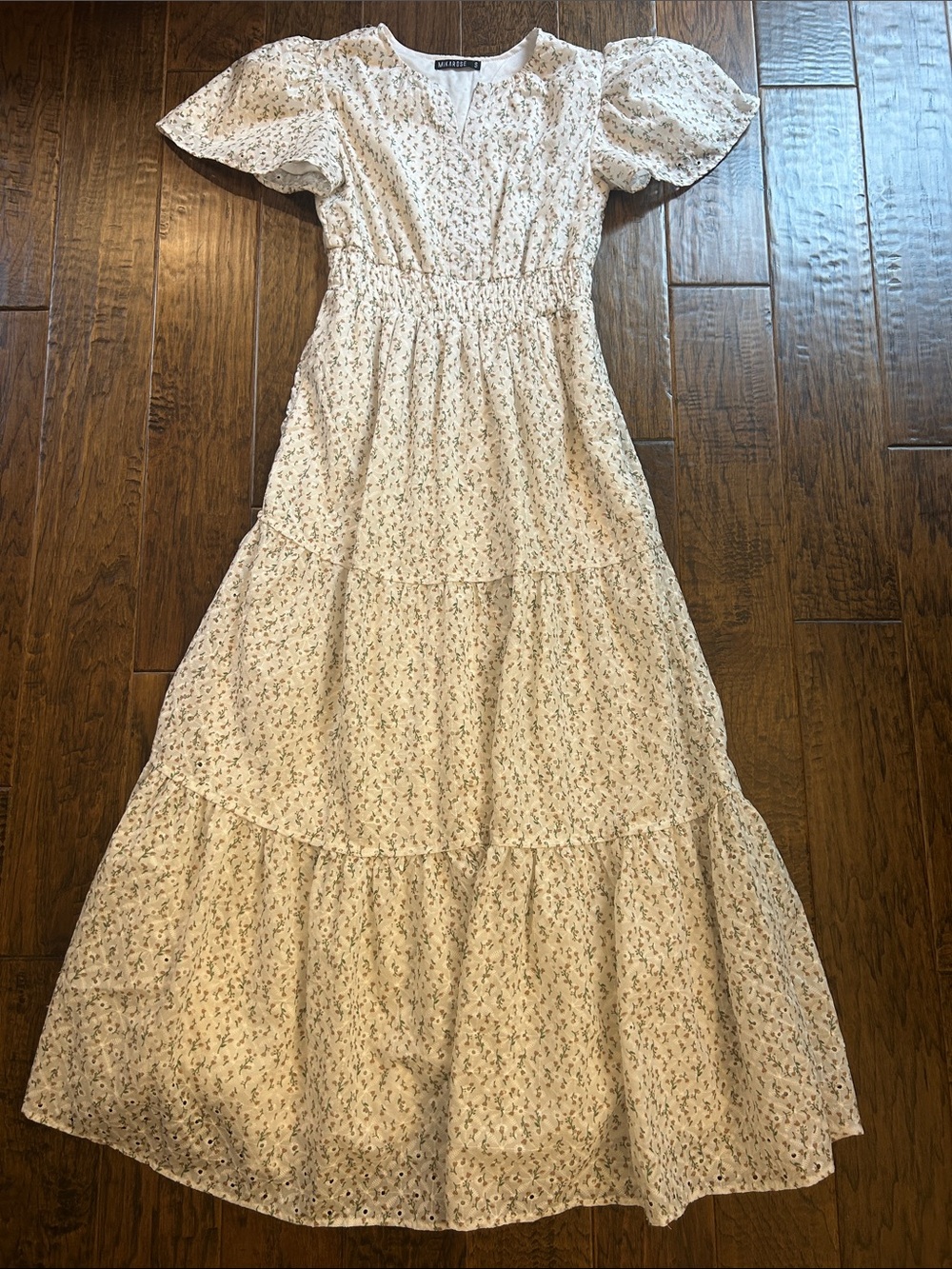 MIKAROSE Smocked Waist Floral Maxi Dress - White